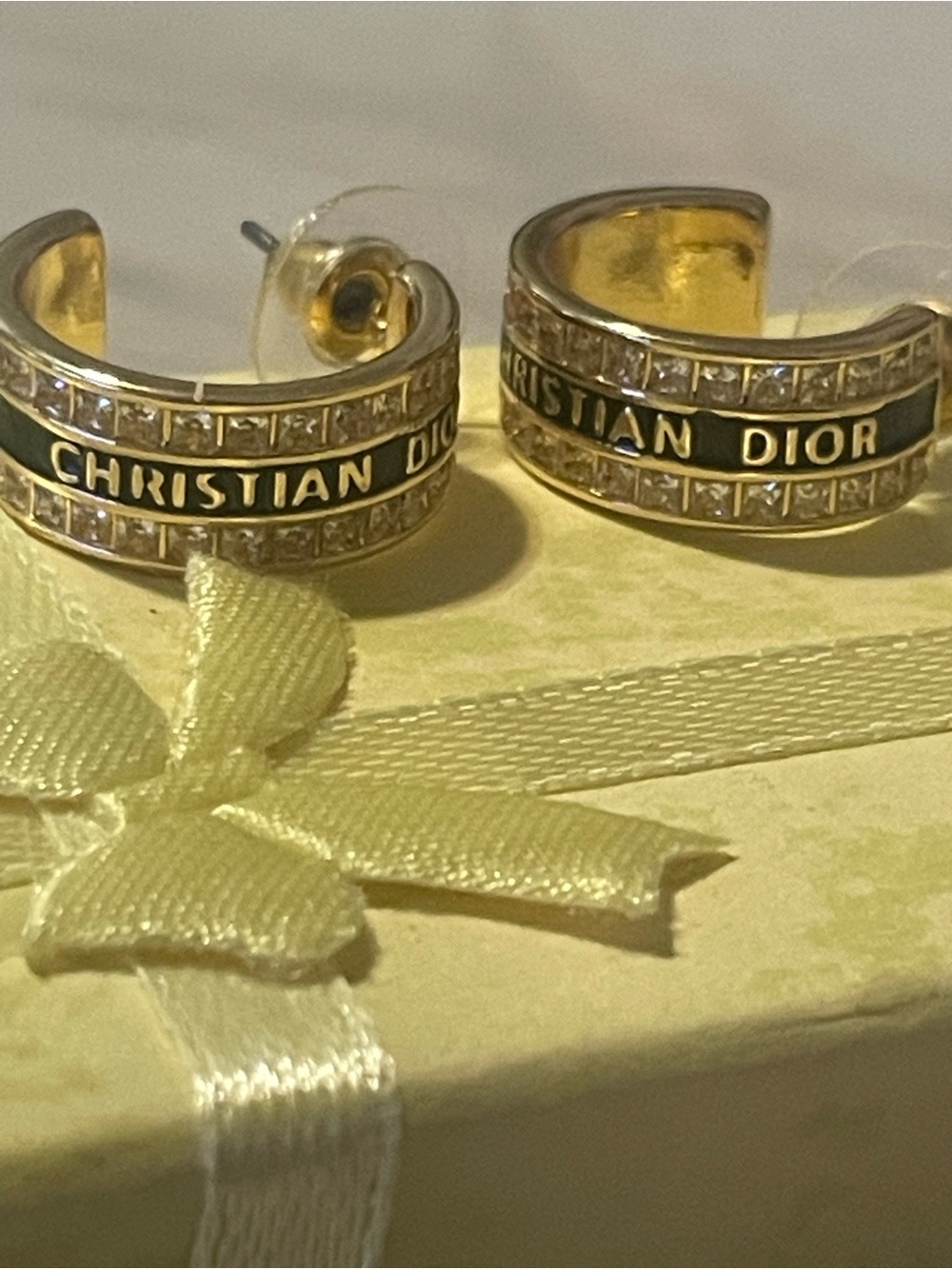 Gold Hoop Earrings with Black Accent